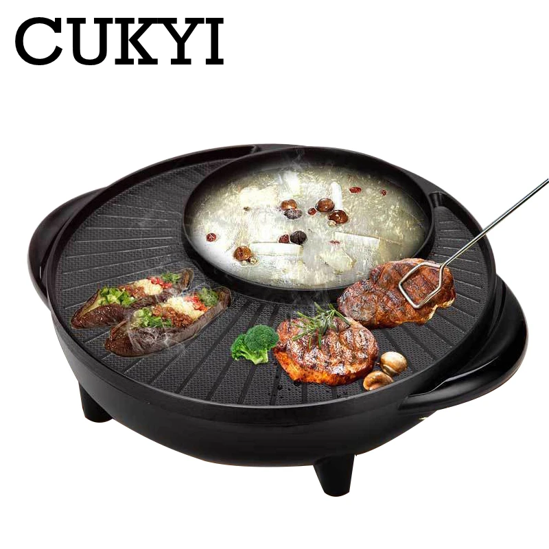 CUKYI электрическая жаровня, электрическая форма для выпечки, бездымный антипригарный противень, большое блюдо для барбекю 1700 Вт, алюминиевая регулируемая температура