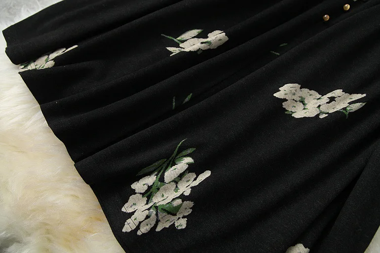 

Quality New High Spring Dress 2021 Fashionable Women Vintage Print Tunic Buttons Front Long Sleeve Wine Red Black Dress Vintage