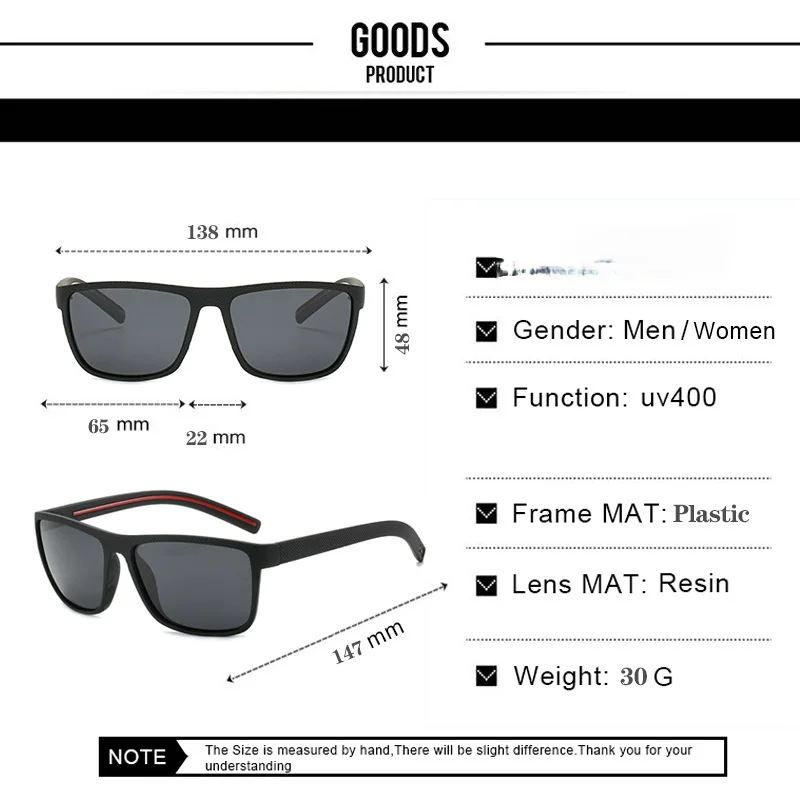 

Vintage Sports Style Polarized Sunglasses Men Black Driving Square Sunglass Shades for Women Luxury Brand Sun Glasses