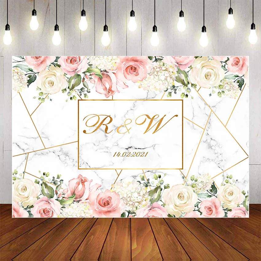 Mehofond Photography Background Pink and Gold Marble Wall Flowers Party  Wedding Portrait Decoration Backdrop Photo Studio Props