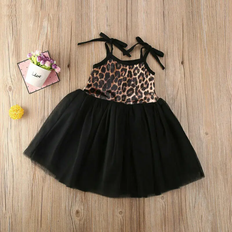 Леопардовая Одежда для маленьких девочек Праздничное платье принцессы Черное