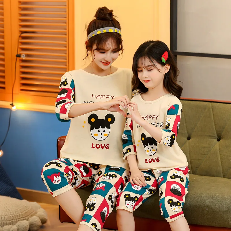 Conjunto de pijama a juego para madre e hija, ropa de dormir con dise&ntilde;o de unicornio para ni&ntilde;os y padres, de verano-4