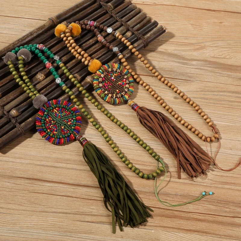 

New Bohemia Style Women Necklace Fashion Colorful Colothes Accessories Handmade Long Pendant Necklaces Vintage Ethnic Jewellery