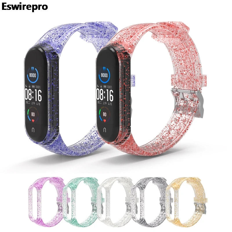 Ремешок силиконовый для Xiaomi Mi Band 3 4 5 6 цветной прозрачный спортивный сменный