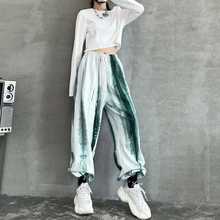 

Tie Dye Printed Sweatpants Women Casual Loose Long Trousers Elastic High Waist Pants Spring Wide Leg Trousers Hip Hop Joggers