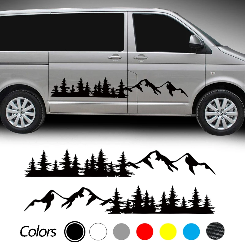 

2PCS Car Door Side Stickers Mountain Forest Decal For Volkswagen VW Multivan TRANSPORTER T5 T6 Toyota Elfa Accessories