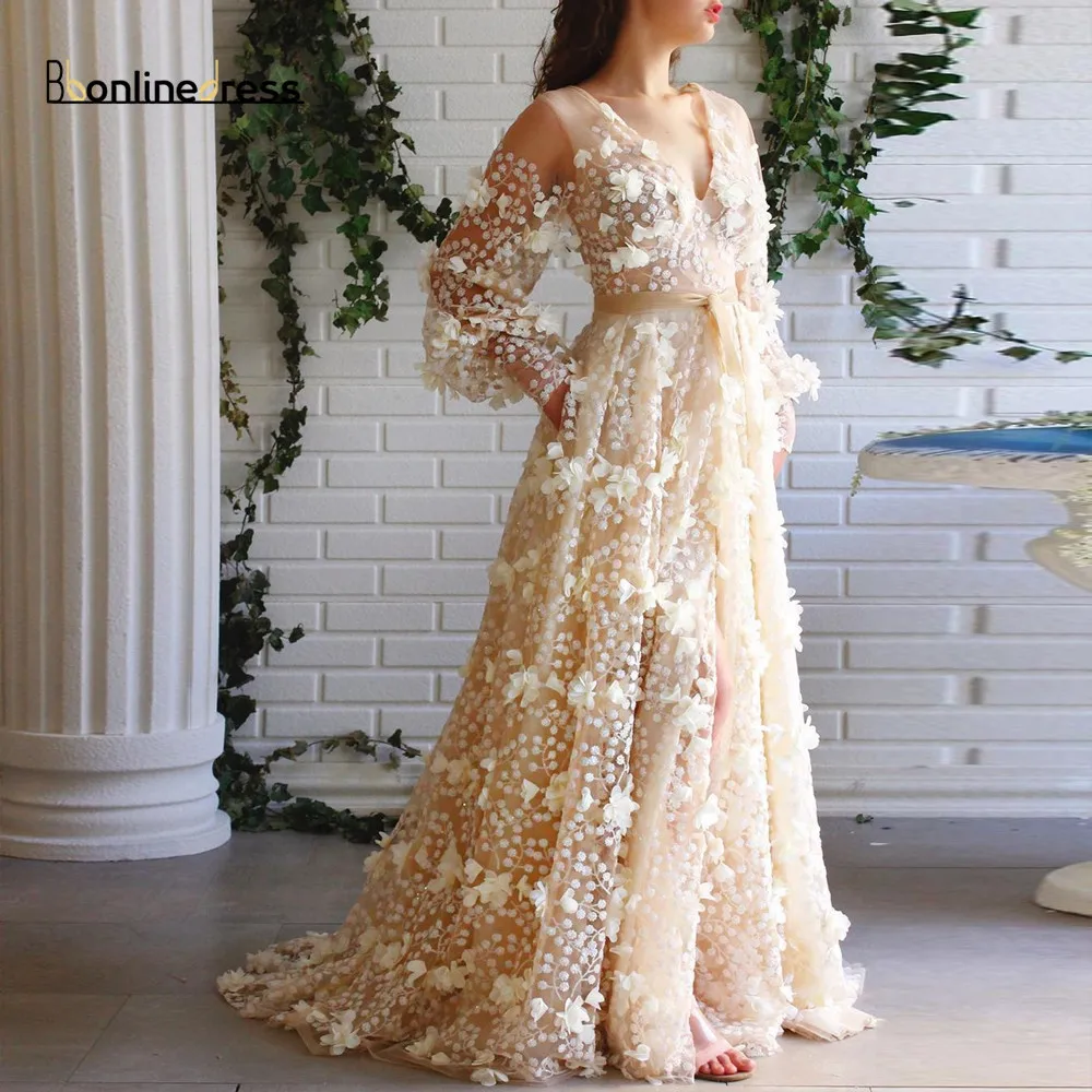 Bbonlinedress платье для выпускного Шампань Тюлевое вечернее с длинным рукавом и