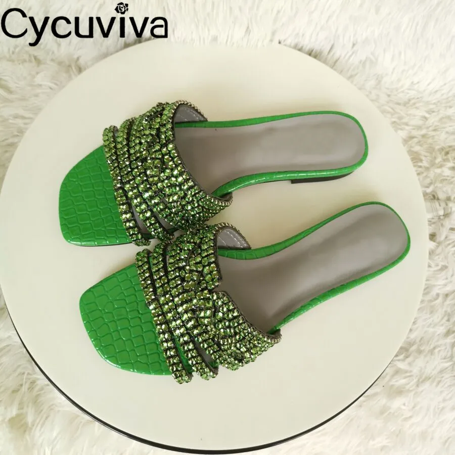 Женские разноцветные блестящие шлепанцы подиумная вечерняя Обувь с кристаллами