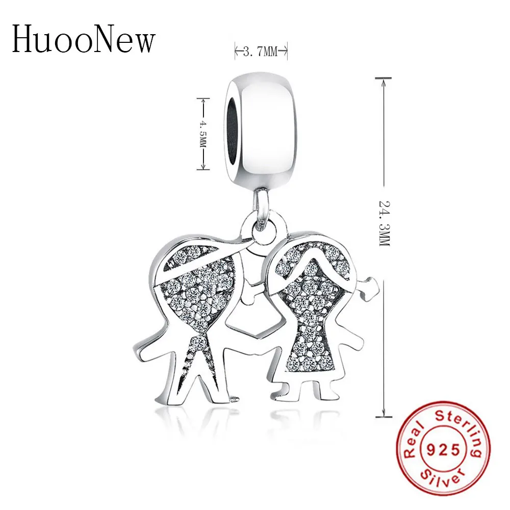 

Fit Original Pandora Charm Bracelet 925 Sterling Silver Family Boy Girl Best Friends Zircon Bead Pendant Making Berloque