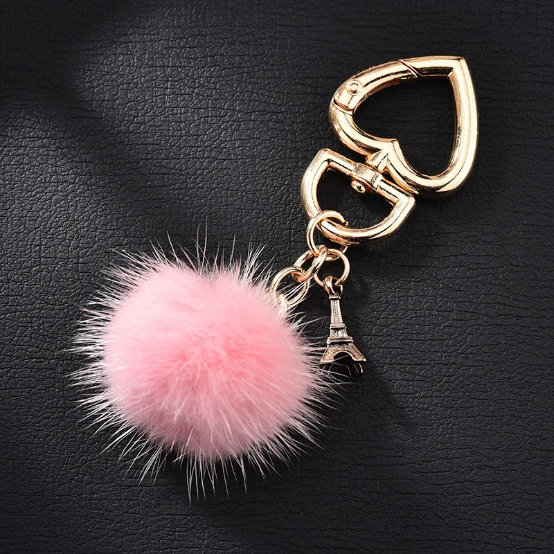 

New Plush Peach Heart Ball Keychain Fashion Bag Car Plush Pendant Key Ring Couple Love Plush Pendant