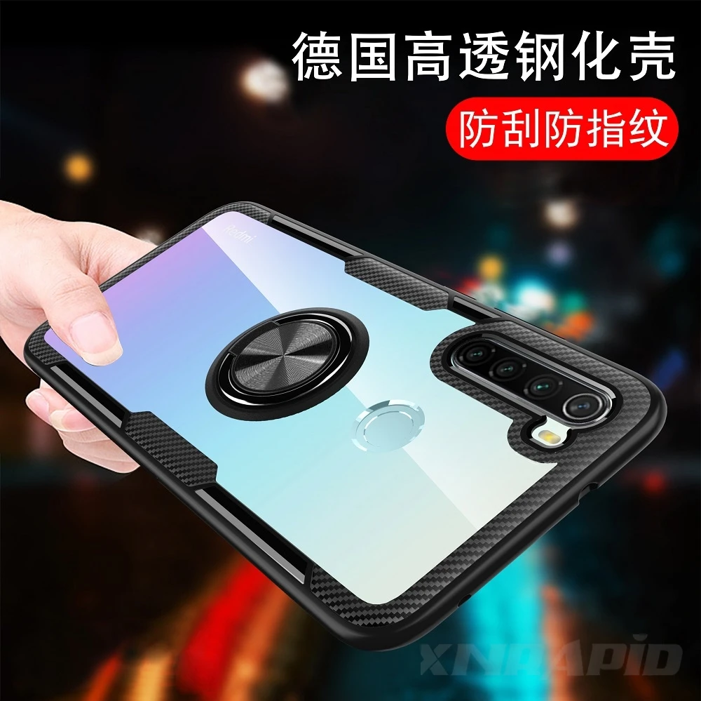 Чехол для Xiaomi Redmi Note 8T с кольцом и подставкой прозрачный защитный чехол на магните