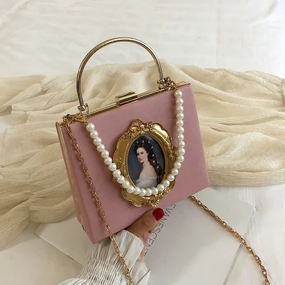 pink Женские сумки в винтажном стиле с жемчугом, дизайнерские цепочки, сумки через плечо, роскошные женские вечерние сумочки из искусственной кожи - Цвет: pink