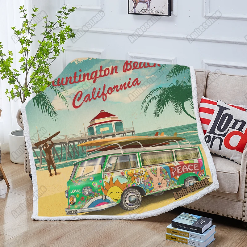 Пляжное одеяло Хантингтона Калифорния Ретро плакат из шерпы крепкий гимнаст