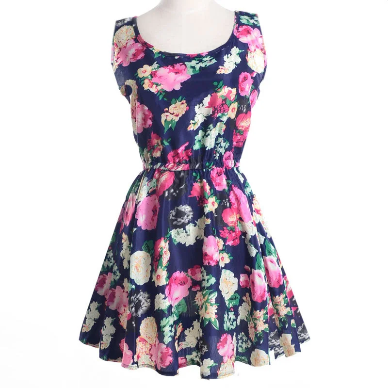 

Women's 2021 Summer Base Skirt Sleeveless Printed Chiffon Dress Flower Vest Skirt