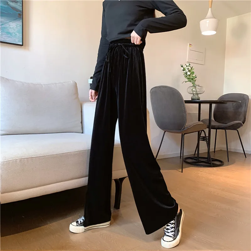 

Falling gold velvet wide-leg pants women spring autumn high-waist straight-leg velvet trousers loose drape casual mopping pants