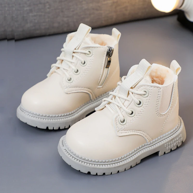 

Корейские зимние детские бархатные хлопковые ботинки Todlder для детей Плюшевые сохраняющие тепло белые черные мартинсы для снега Новинка