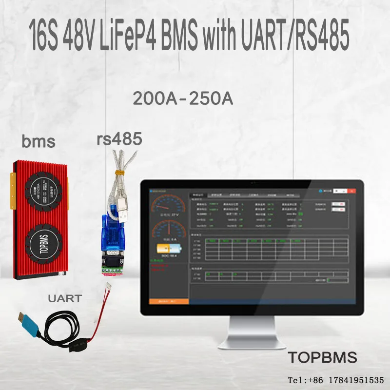 

BMS 20S 48V 200A 250A Bluetooth Touchscreen RS485 CAN NTC UART Cooling Fan SOC for LTO Battery 2.4V 2.7V connected in 20 series