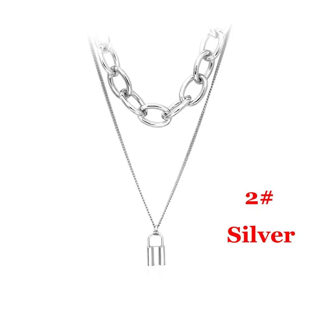 1 шт Новая мода Панк ювелирные изделия Золотой Серебряный цветной висячий замок кулон ожерелье из нержавеющей стали Rolo кабельная цепь ожерелье Подарки - Окраска металла: 5-2-Sliver
