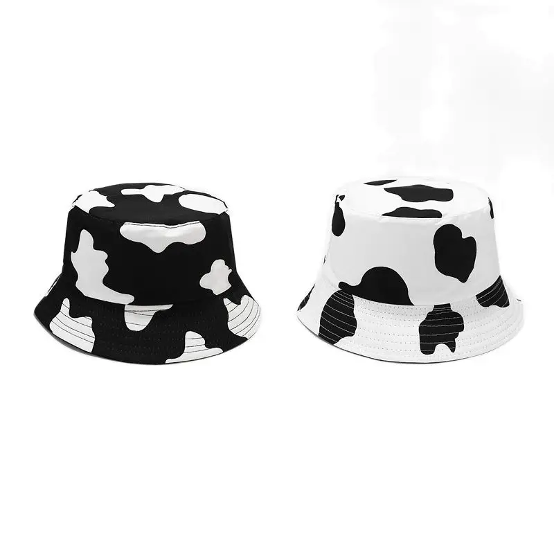 

New Fashion Cow Print Hat White Black Bucket Hat Reversible Fisherman Caps Summer Hats for Women Gorras