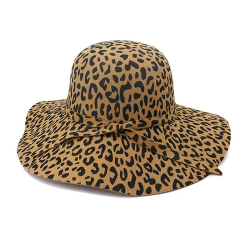 

Fedora шляпы леопардовая расцветка с большими полями группа купол обувь с круглым носком, женские шапки, головной убор желтого цвета хаки, свет...