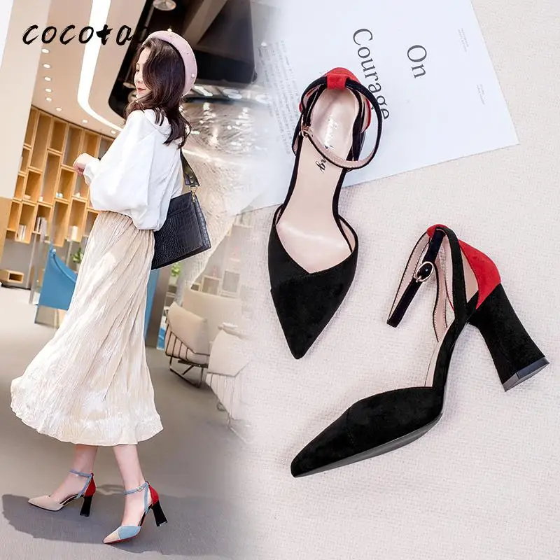 Тонкие Туфли Женские замшевые туфли с острым носком Женская обувь на толстой