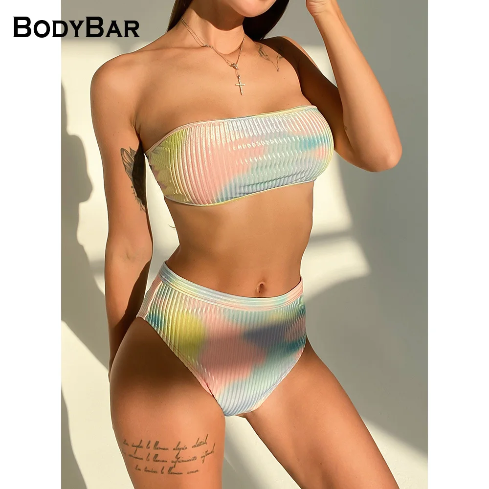 

Купальные костюмы 2021, летние пляжные женские купальники, бикини-трубы с завязкой, соблазнительный купальник из двух предметов с высокой тал...