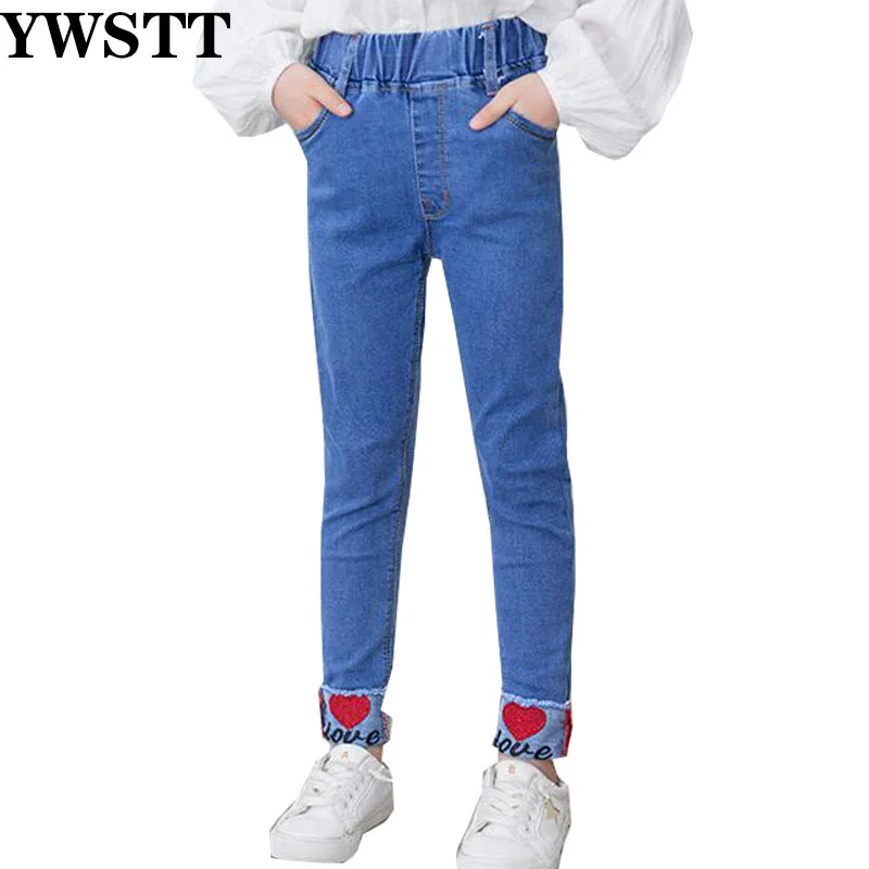 

Джинсы для девочек, с завышенной талией, прямые, Осенние