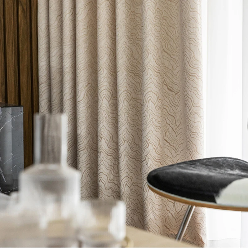 

Nordic Modern Thickened Stripe Curtain For Living Room Bedroom Luxury Grey Beige Chenille Blackout Window Drapes Cortinas ZH465F