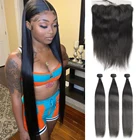 Прямые искусственные волосы с фронтальной застежкой, натуральные бразильские волосы для наращивания, предварительно выщипанные Короткие Длинные для черных женщин