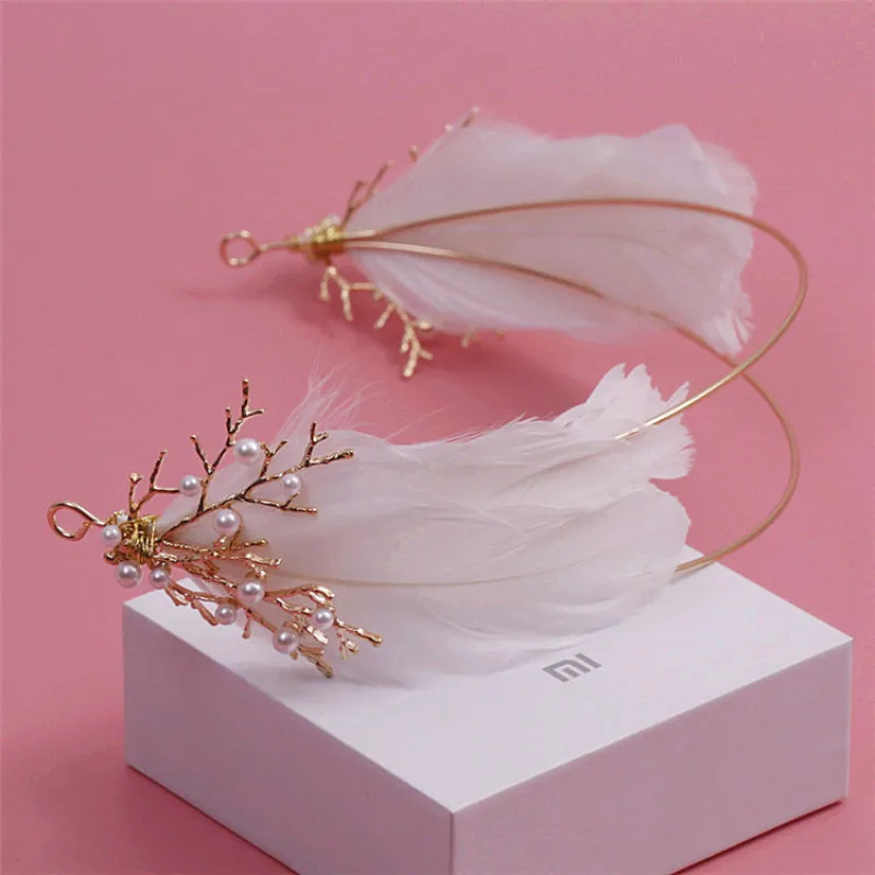 Свадебный головной убор с перьями позолоченная ветка обруч для вечерние