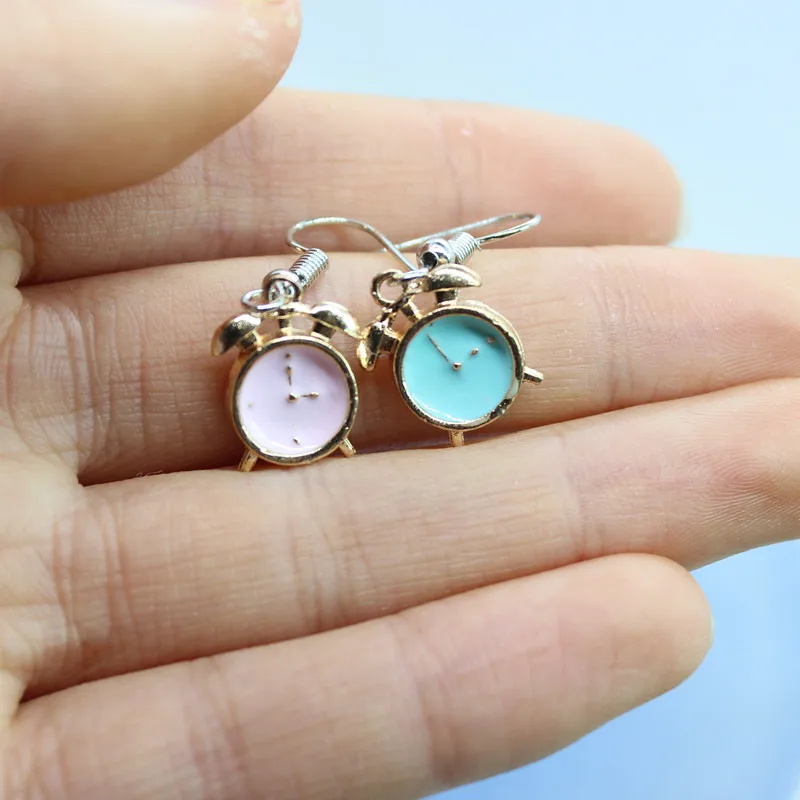 Funny Cute Simulation Small Alarm Clock Enamel Earrings Women's Fashion Creative Personality Hand-made DIY Jewelry Gifts | Украшения и