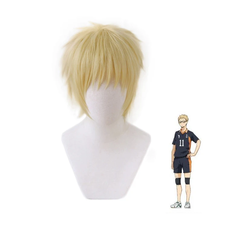 

Аниме Haikyuu! Костюм для косплея из короткой светлой блондинки Kei Tsukishima, термостойкий + шапочка для парика