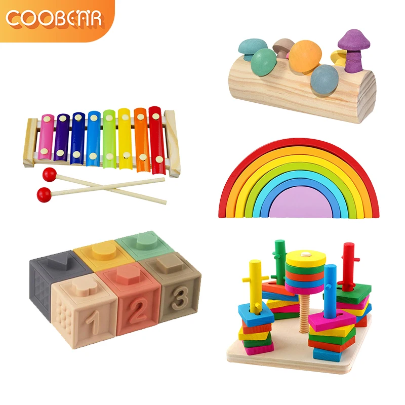 

Baby Montessori Educational Wooden Toys Colorful Wooden Blocks Kids Early Learning Cognition Math Logic Toys For Children Gift