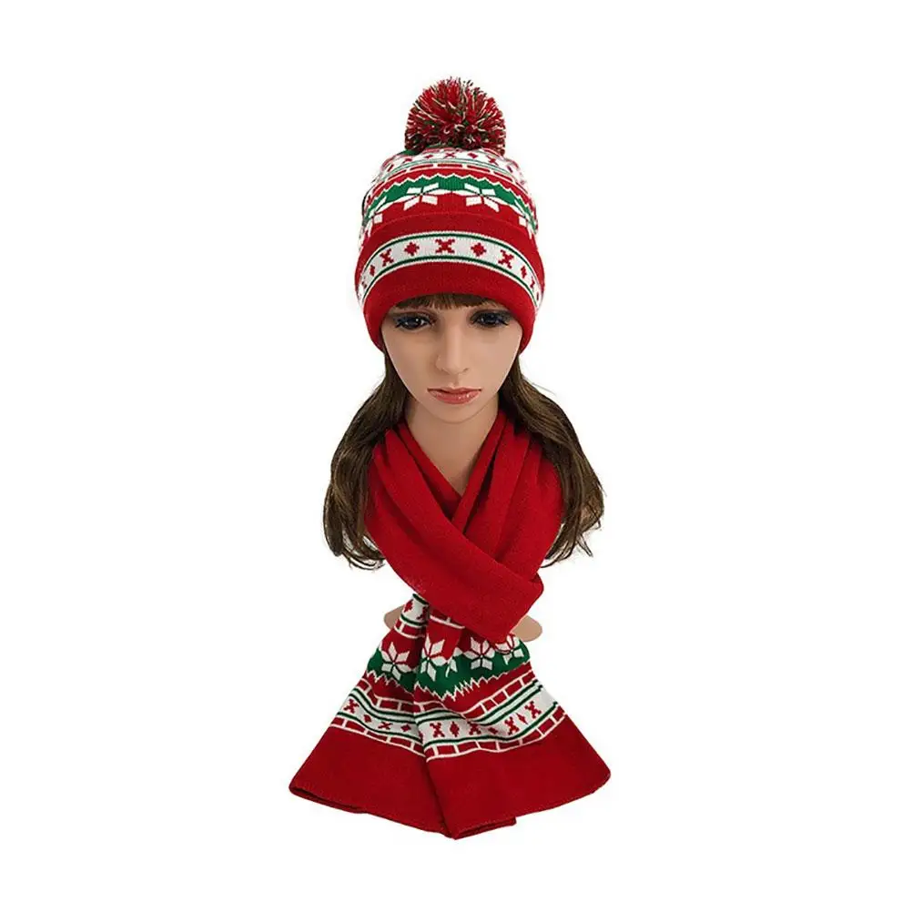 Вязаная Шапка-бини унисекс, теплая Рождественская Зимняя Шапка-бини, длинный шарф, рождественский подарок для женщин, мужчин, детей