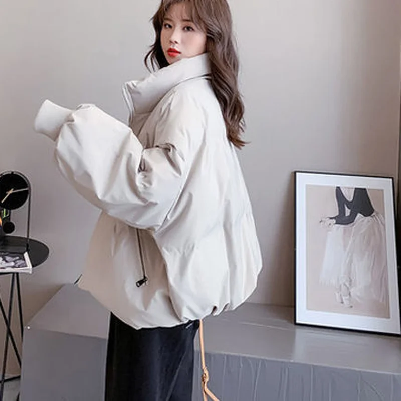 

Parkas Women Solid Stand Collar Casual Simple Fashion Loose Korean Style Students All-match Outwear Coats Winter Ulzzang New Hot