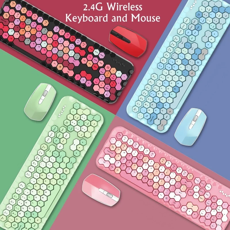 

Mixed Color 2.4Ghz Wireless Keyboard And Mouse Set 104 Keys Notebook Desktop Office Keyboard Mouse Combo