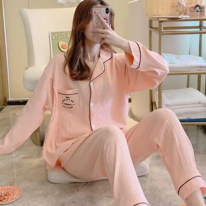 

Maternity dress summer thin cotton gauze spring and autumn postpartum April 5 pregnant women breast feeding pajamas set simple