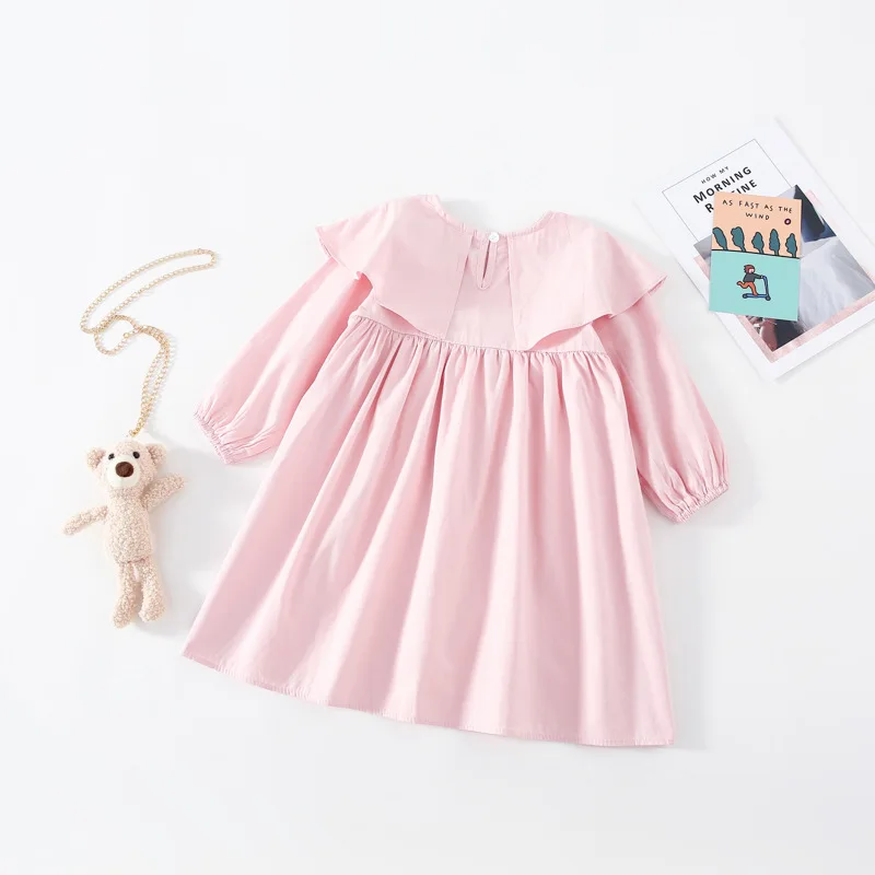 

WLG Girls Clothes Kids Dress Spring Fall Pink Ruffle Long Sleeve Dresses Baby Girl Cute All Match Clothes for 1-5 Years