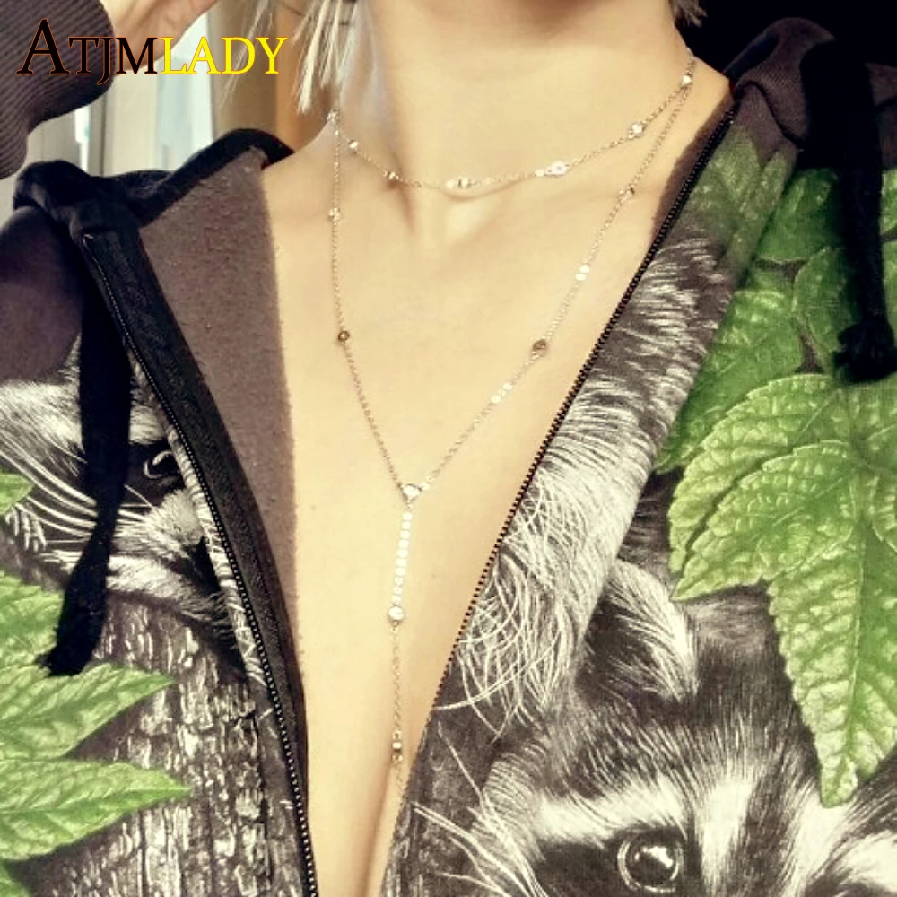 Женское Двухслойное колье из настоящего стерлингового серебра 925 пробы модное