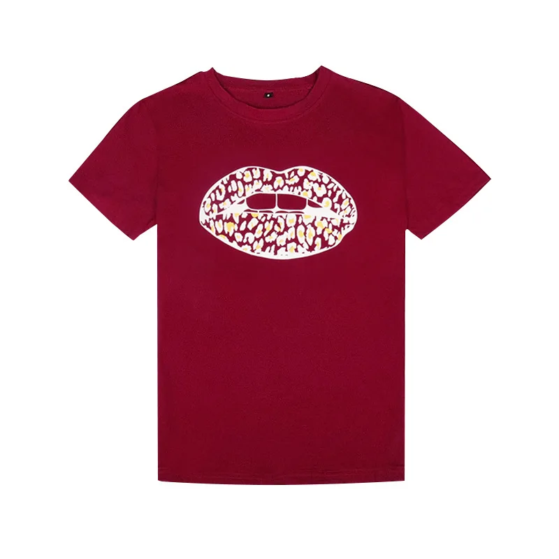 

European Fashion Lips Print Sexy Summer T Shirts Women White Gray Zd034 Red Oversize Plus Size Loose Tops Shirts Womens