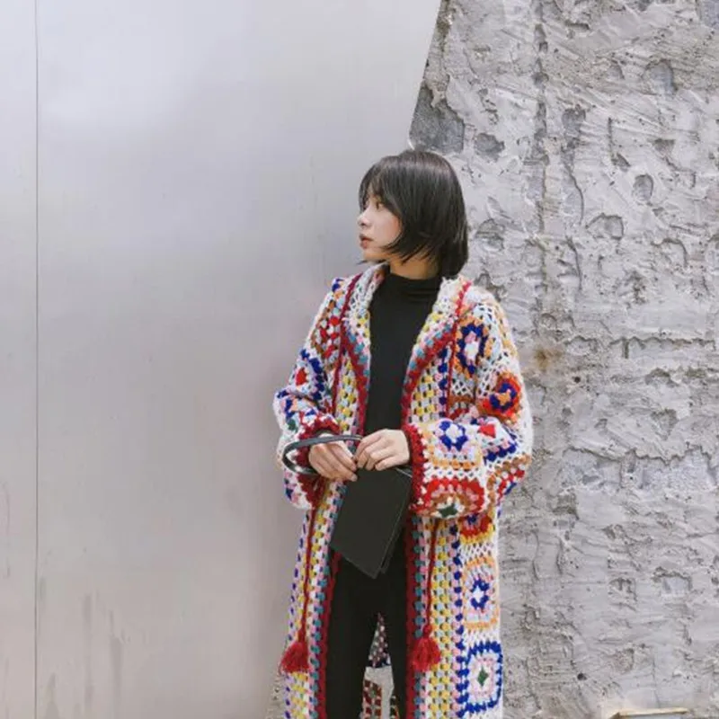 TIYIHAILEY вязаное длинное пальто до середины икры женское ручной работы в китайском