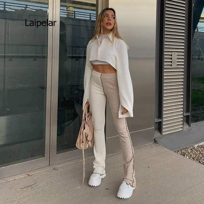 

New Women's Wear Contrast Color Spring and Summer Slim Fit Hip Lifting and High Waist Reverse Wear Micro Trumpet Casual Pants