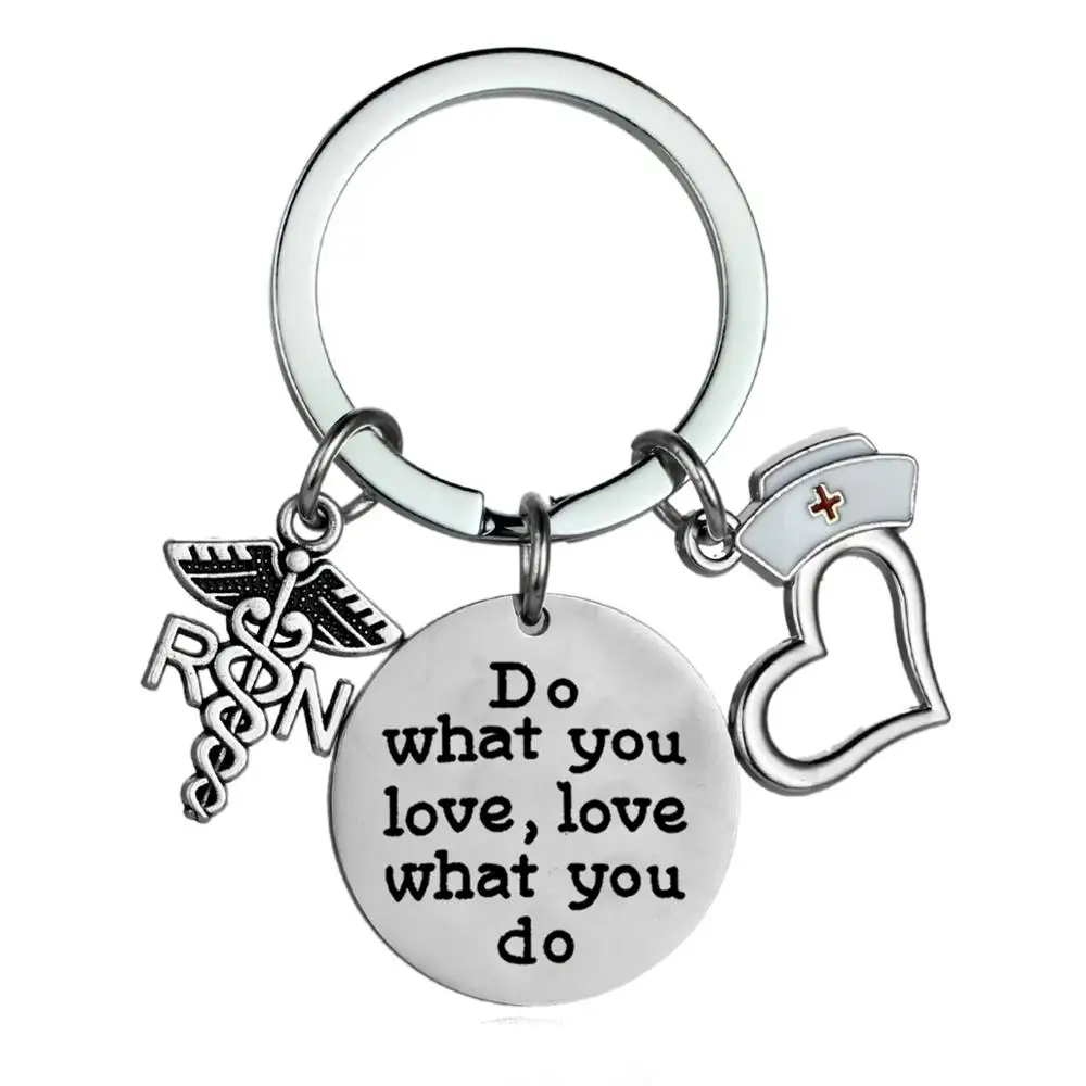 Nurse Keyrings Engraved Words RN Cap Pendant Charm Keychains Doctor Student Gifts Jewelry Stainless Steel Key Rings | Украшения и