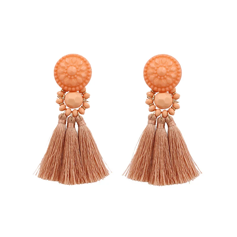 Модные женские маленькие тканевые серьги с кисточками, Boho ювелирные изделия ручной работы, Aretes De Mujer Boucle D'oreille Femme, летние серьги с бахромой - Окраска металла: Big size-light peach