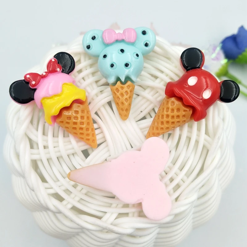 20pcs Mini Mickey Ice Cream Resin Flatback Cabochons Accessories For Hair Clothing Shoes Planar DIY Home Decoration | Дом и сад