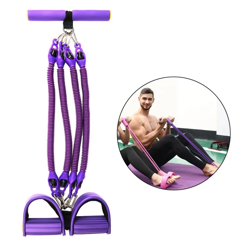 

4 Tubes Elastic Pull Ropes Exerciser Rower Belly Resistance Band Set Home Gym Sports Training Elastic Band For Fitness Equipment