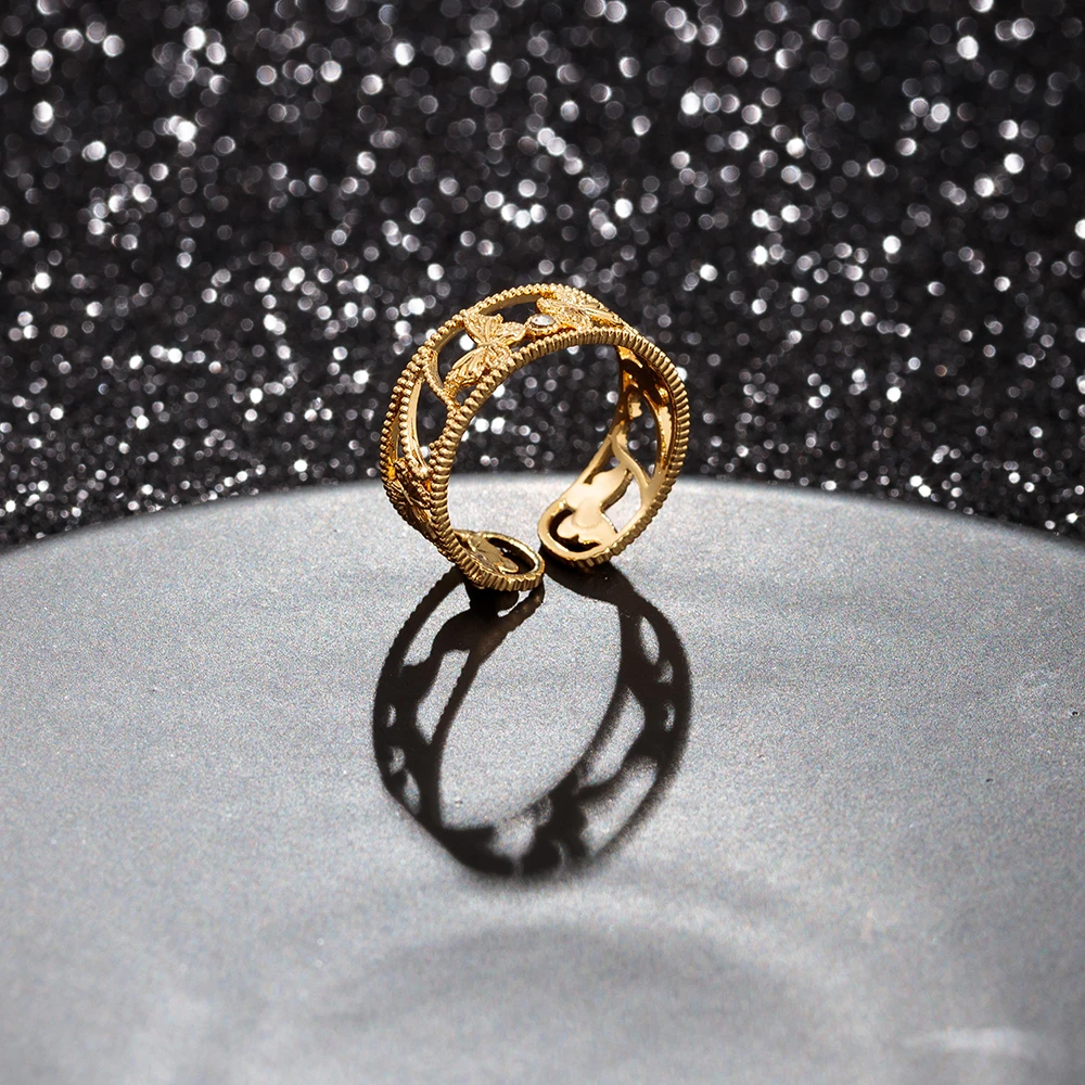 

Yellow Gold Plated Filigree Butterfly Open Ring hollow heart ring women men Jewelry 7.5mm