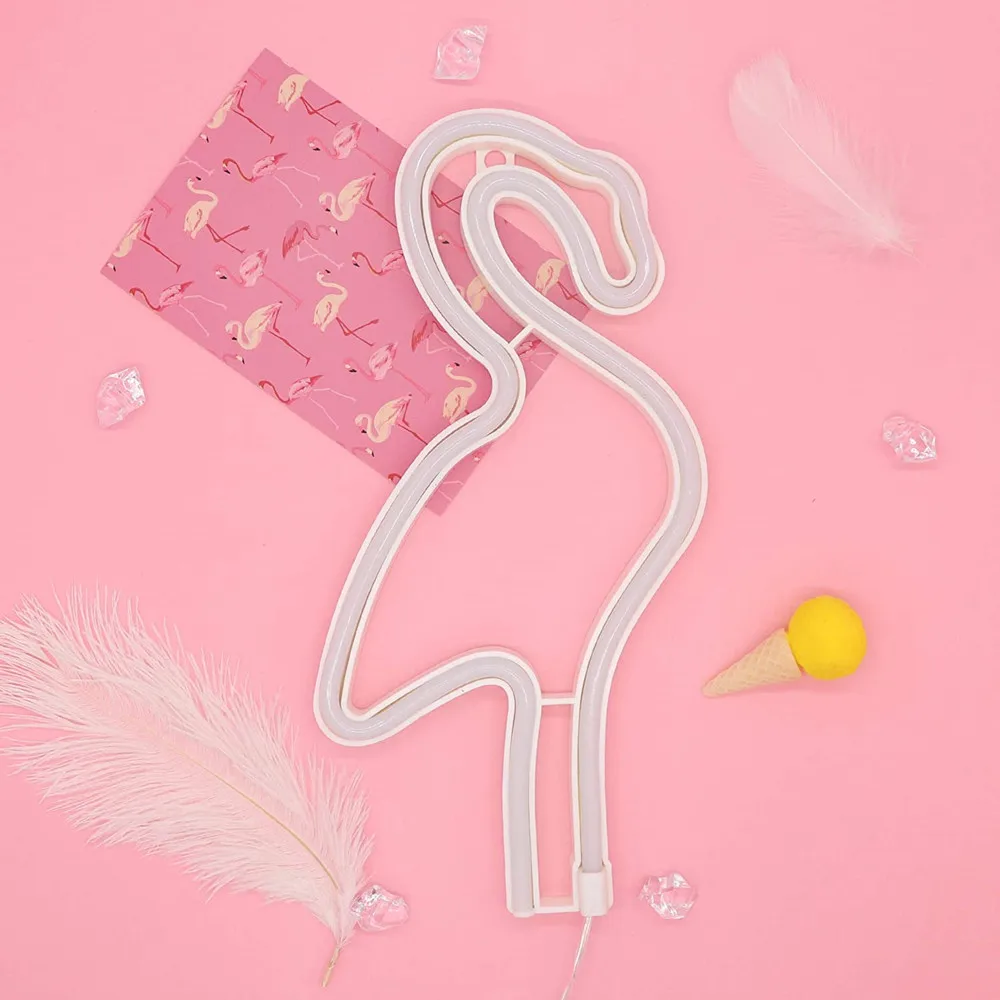 Неоновый светодиодный ночсветильник с питанием от USB и розовым фламинго на