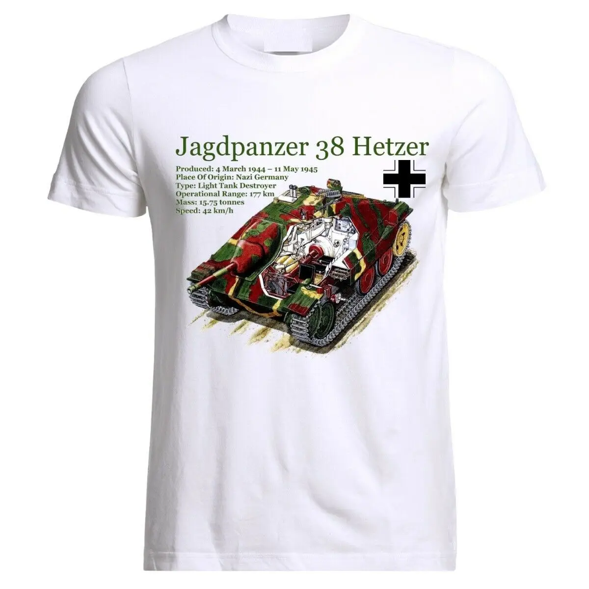 

Hunting PANZER 38 Hetzer Tank Panzer WW2 GERMANY WEHRMACHT Summer men's blueprint cotton T shirt