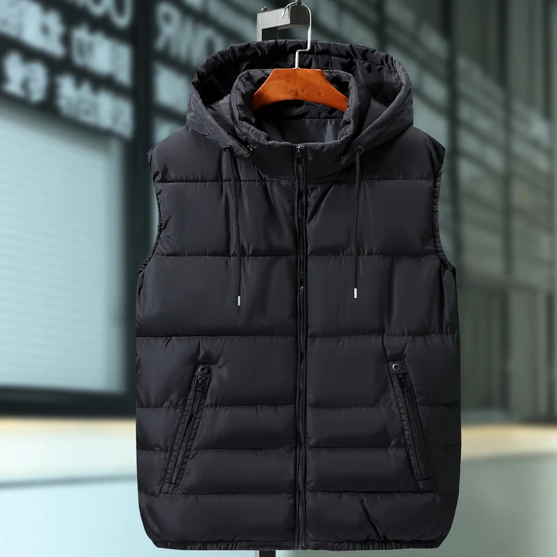 Жилет мужской зимний облегающий х/б с капюшоном без рукавов | Мужская одежда